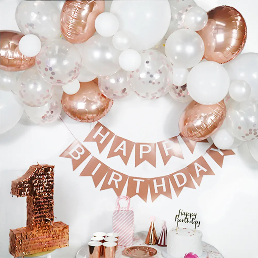 Deluxe Rose Gold & White Balloon Arch Kit