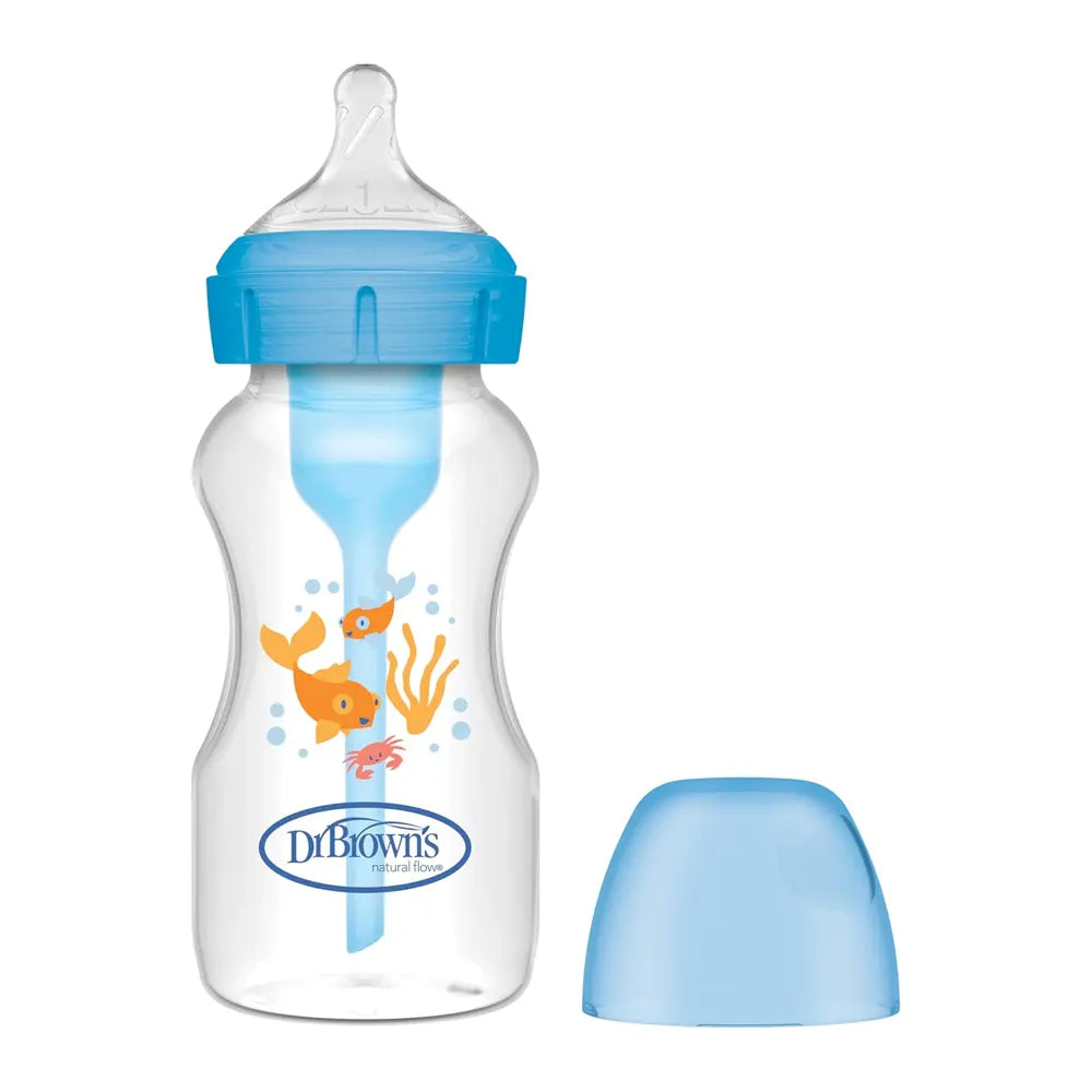 Dr. Brown’s Anti-Colic Baby Bottle Options with Wide Neck, Blue, 270 ml