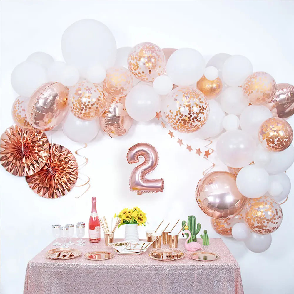 Deluxe Rose Gold & White Balloon Arch Kit