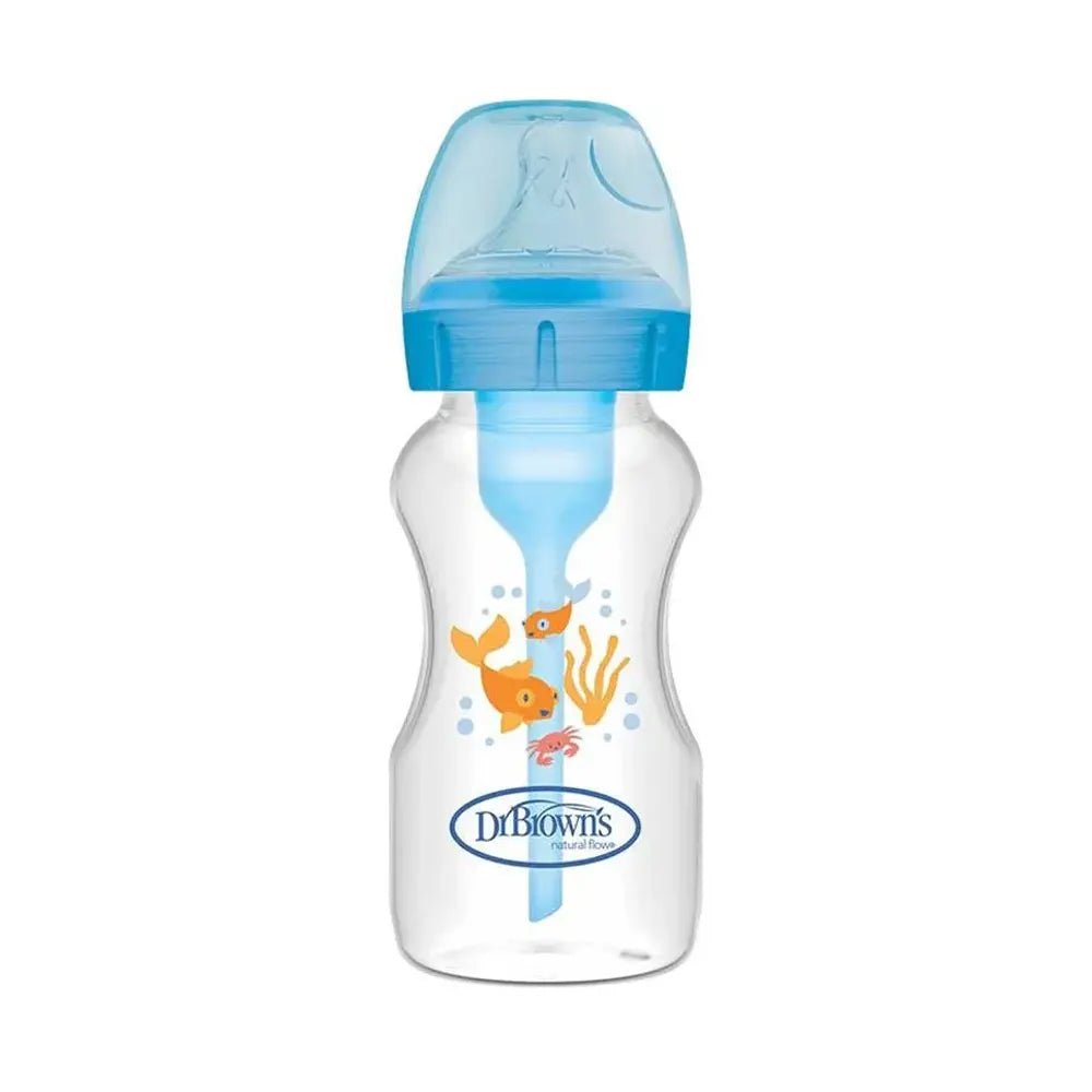 Dr. Brown’s Anti-Colic Baby Bottle Options with Wide Neck, Blue, 270 ml