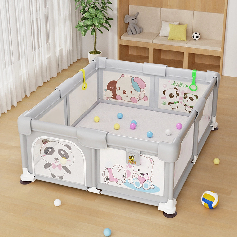 Parc de Jeux (90x19x28cm) avec Barrière de Sécurité - Gris