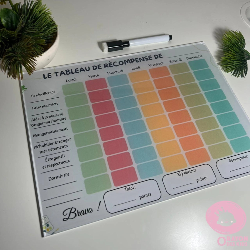 O Rayon des Kids Tabla de Recompensas para Niños – Plexiglás 29x22 cm + Rotulador Gratis