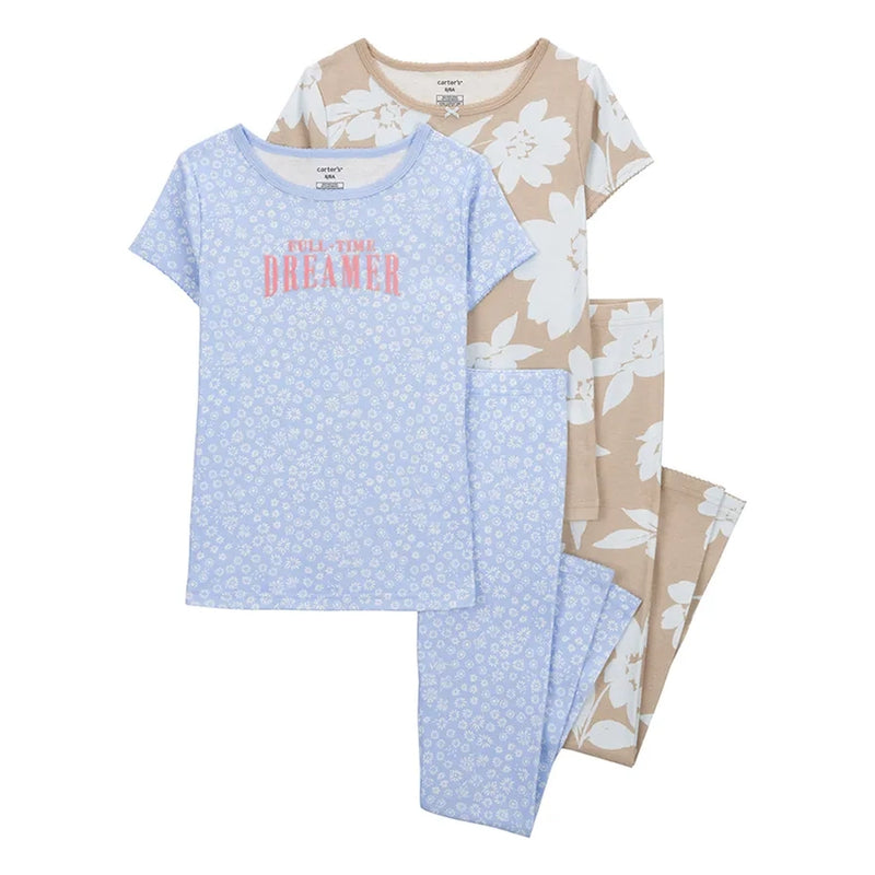 Set of 4 Cotton Pajama Pieces - Blue & Khaki