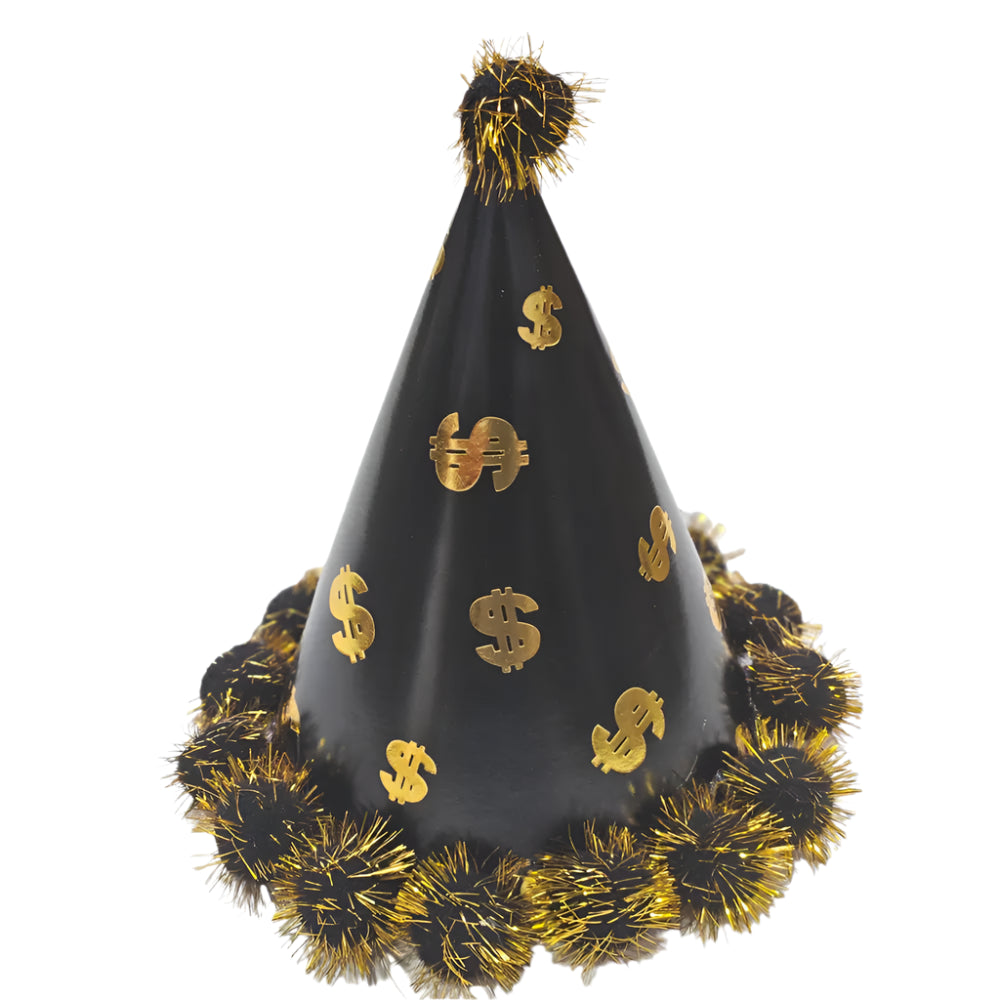 Chapeau d’Anniversaire à Pompon Thème Dollar – Noir