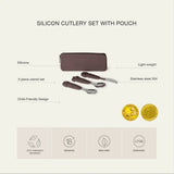 Citron Silicone Cutlery Set with Pouch - Tiger Caramel