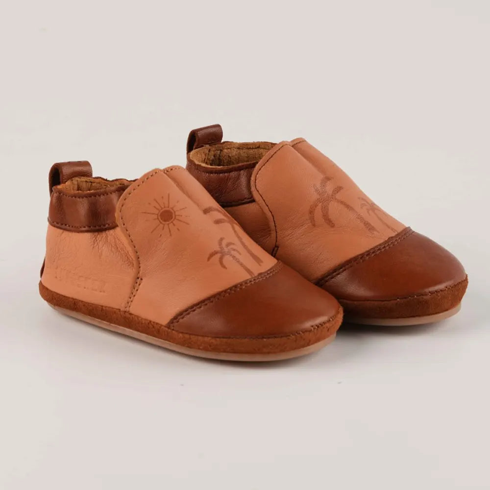 Cuteshez Leather Baby Slippers – Brown Palm Tree