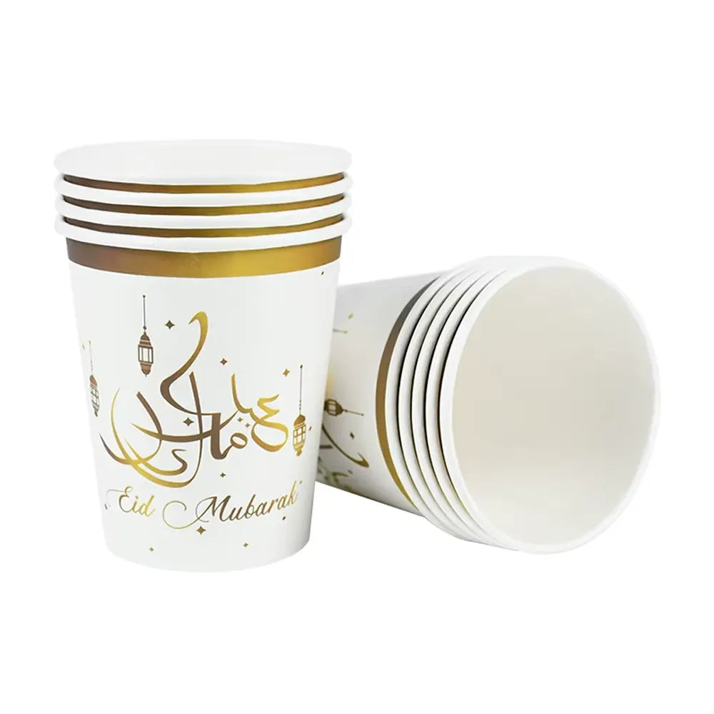 Lot de 8 Gobelets en Papier Eid - Doré & Blanc