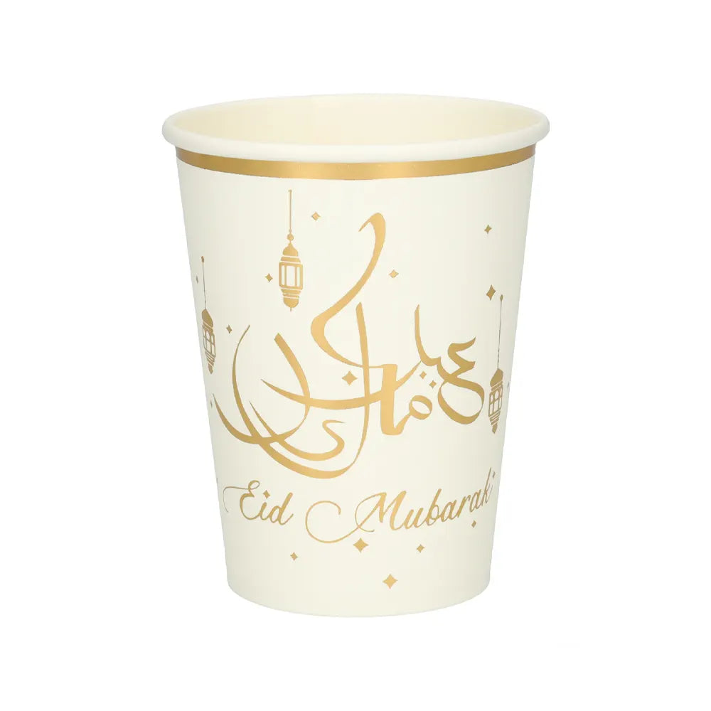 Lot de 8 Gobelets en Papier Eid - Doré & Blanc