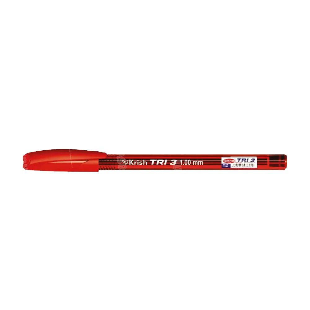 Krish Boîte de 50 Stylos à bille Tri-3, 1,00 mm - Rouge