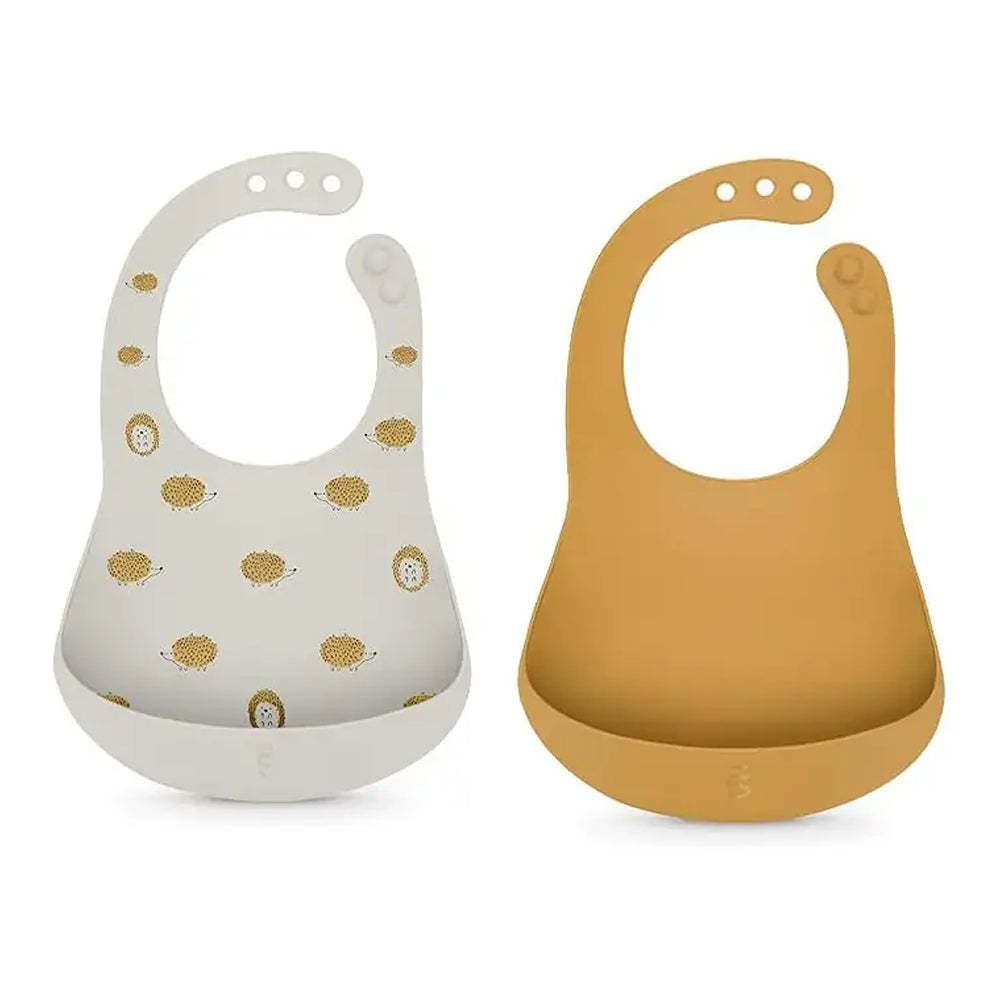 Suavinex Lot de 2 Bavoirs en Silicone 4m+ - Jaune & Gris