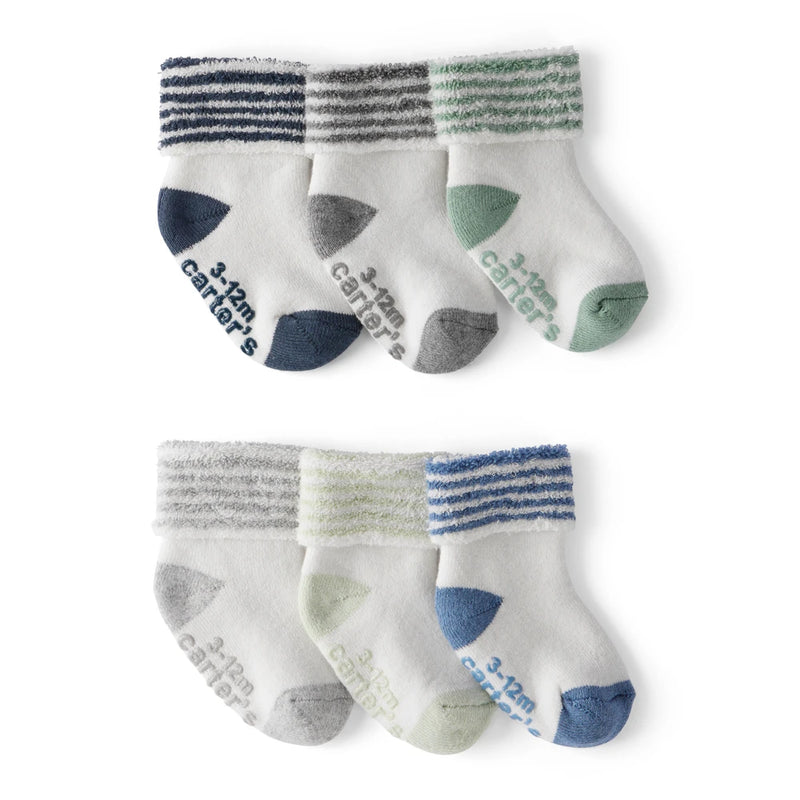 Lot de 6 Paires de Socquettes à Revers Rayés Bébé Garçon Carter's - Vert & Bleu