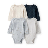 Lot de 4 Bodies à Manches Longues Licorne & Arc-en-ciel Bébé Fille Carter's - Marine & Blanc
