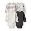 Lot de 4 Bodies à Manches Longues Moutons & Rayures Bébé Garçon Carter's - Blanc
