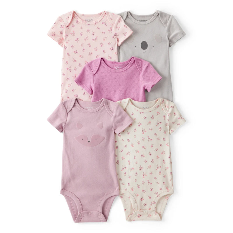 Baby Girl Carter's 5-Pack Short-Sleeve Fox & Koala Bodysuits - Multi