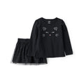 Girl Carter's Halloween Cat Tee & Tulle Skirt Set - Black