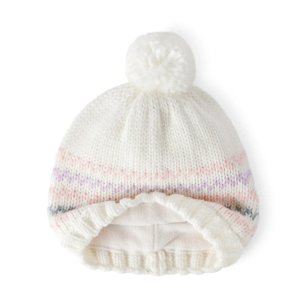 Bonnet à Pompon Rayé Fille Carter's - Blanc