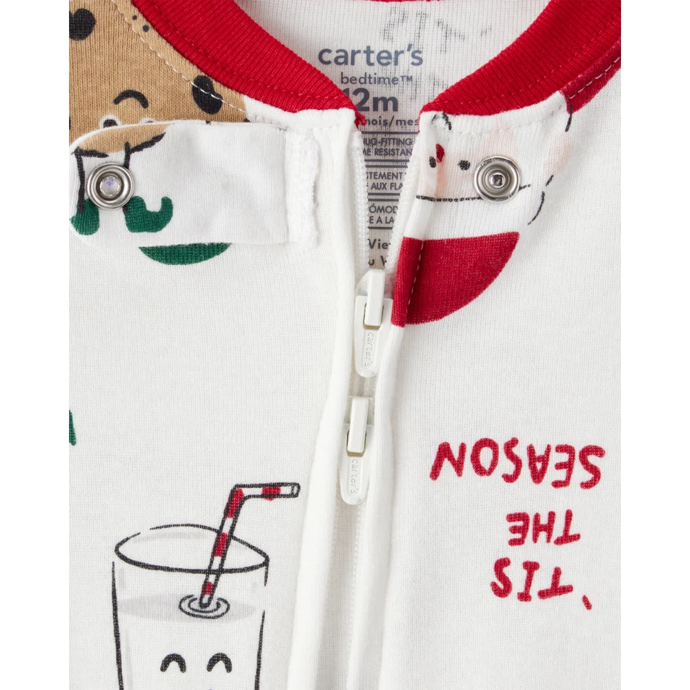 Pyjama 1 Pièce en Coton Lait & Biscuits du Père Noël Carter's - Beige