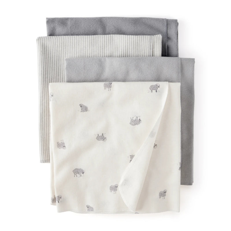 Lot de 4 Langes d'Emmaillotage Moutons & Rayures Bébé Carter's - Gris & Blanc