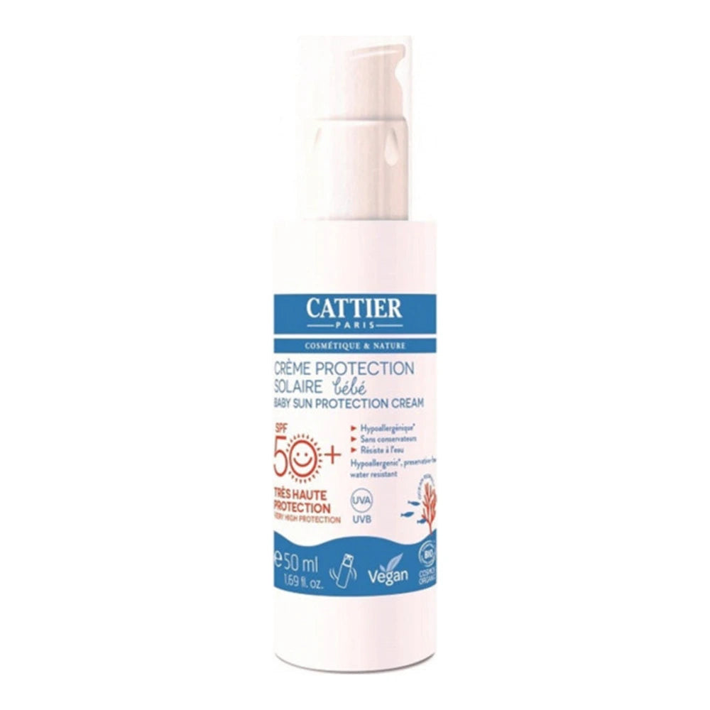 Flacon pompe Cattier Crème Protection Solaire Bébé SPF50+ 50 ml