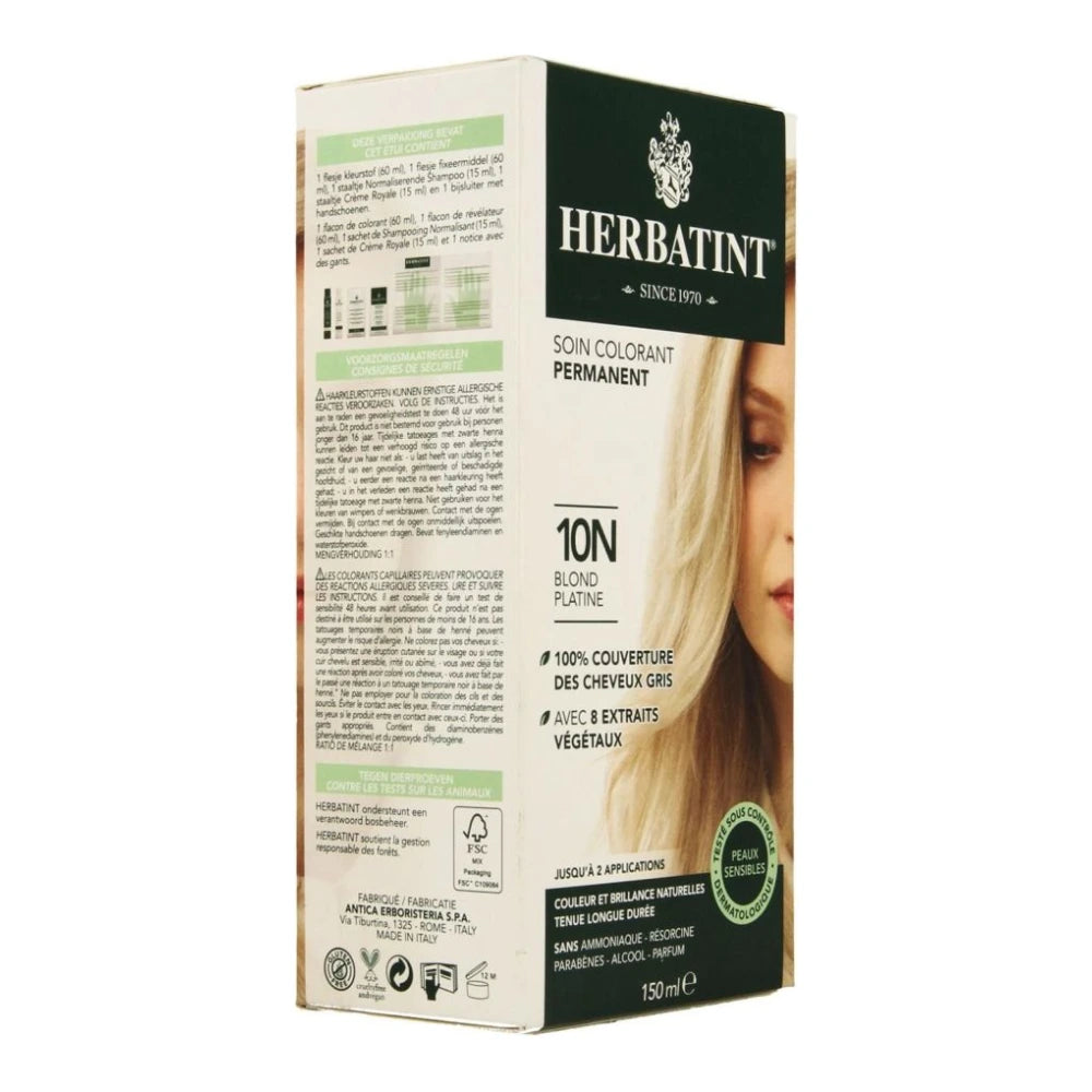 Herbatint Soin Colorant Permanent 10N Blond Platine 150 ml, boîte