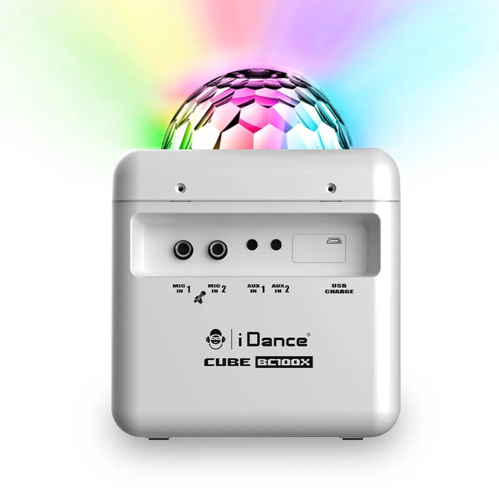 iDance Cube BC100X – مكبر صوت كاريوكي بلوتوث مع تأثيرات ضوئية - أبيض