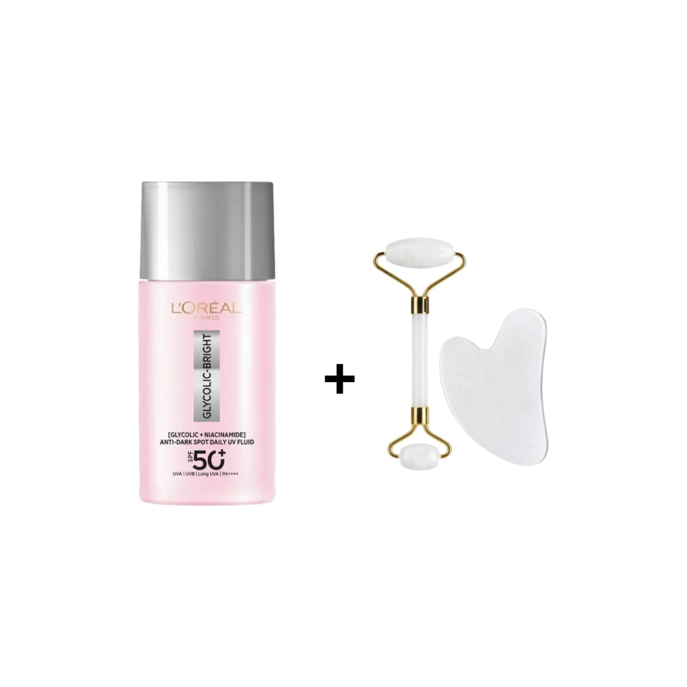 L'oreal Paris Glycolic Bright Serum & Glowing+Coffret Guasha Pack