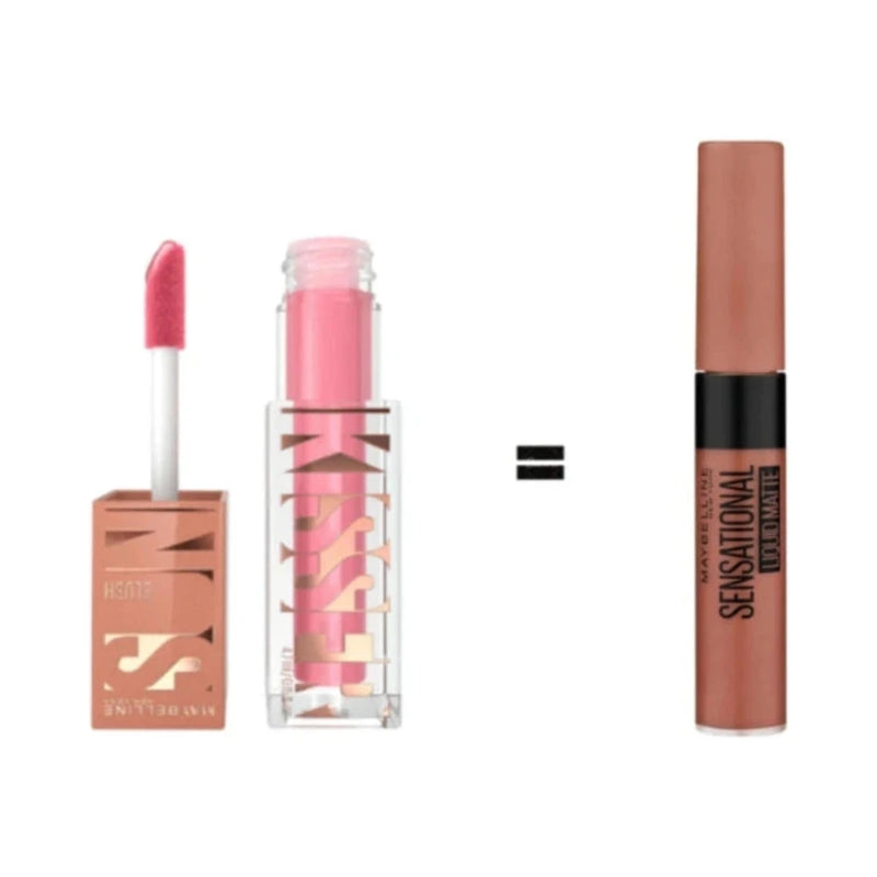 مجموعة ميبيلين أحمر خدود Sunkisser 05 Blazing Blush 4.7 مل + Sensational Liquid Matte N08