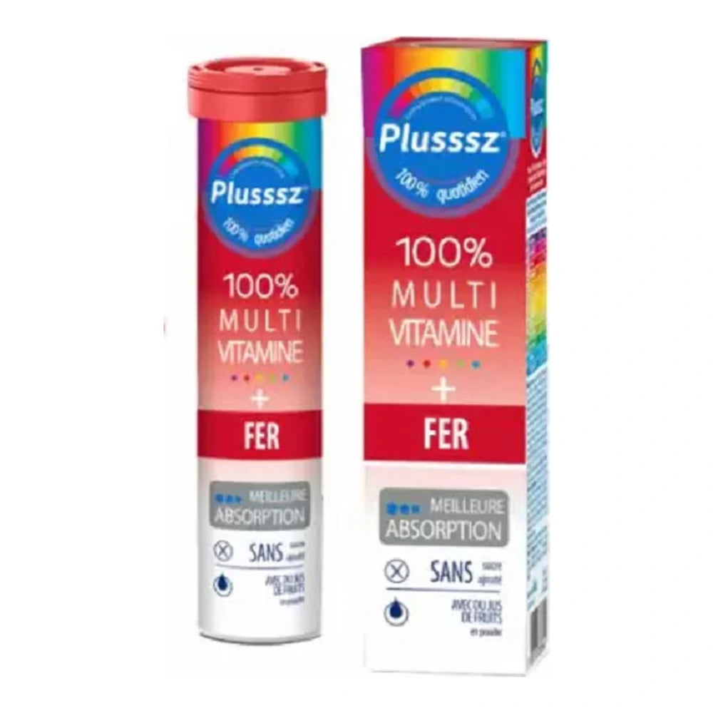 Plusssz Multivitamine + Fer – tube de 20 comprimés effervescents