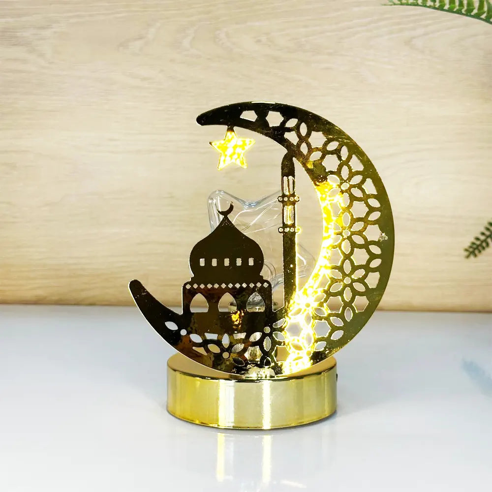 زينة رمضان المعدنية على شكل قمر ونجمة - ذهبي