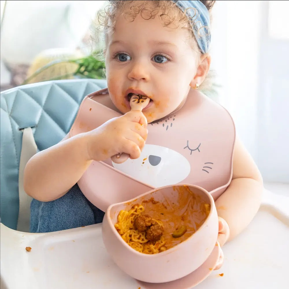 YUMMY Silicone Cat Bib with Pocket 9M+ - Blush Pink