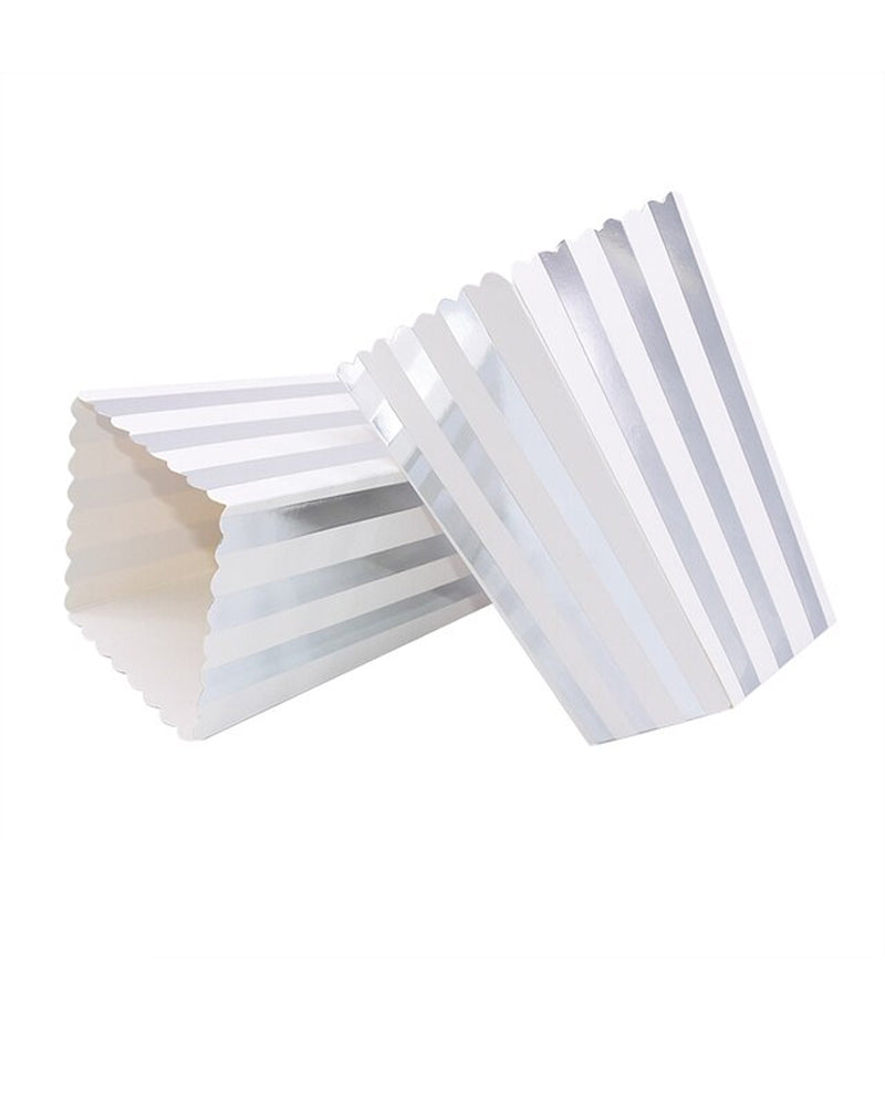 Boîtes à Popcorn en papier rayé - Blanc & Argenté