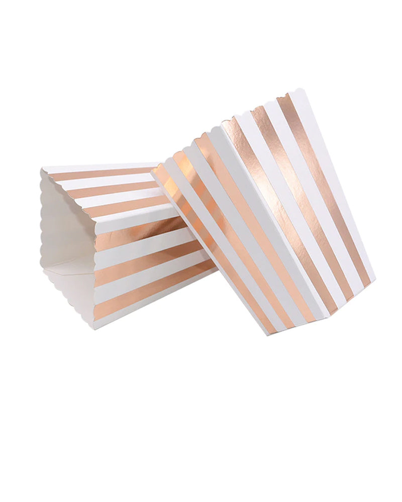 Boîtes à Popcorn en papier rayé - Blanc & Bronze