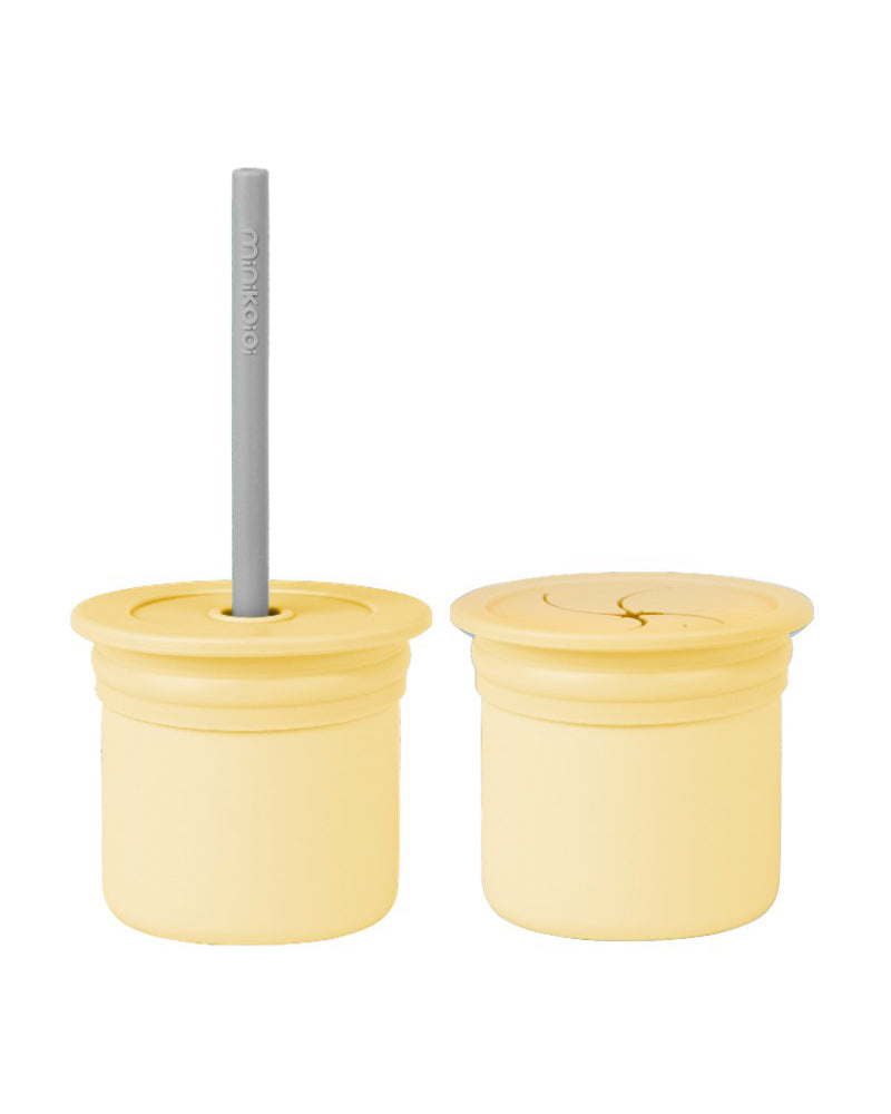 Gobelet 3 en 1 MINIKOIOI avec 2 couvercles et Paille en Silicone  – Jaune